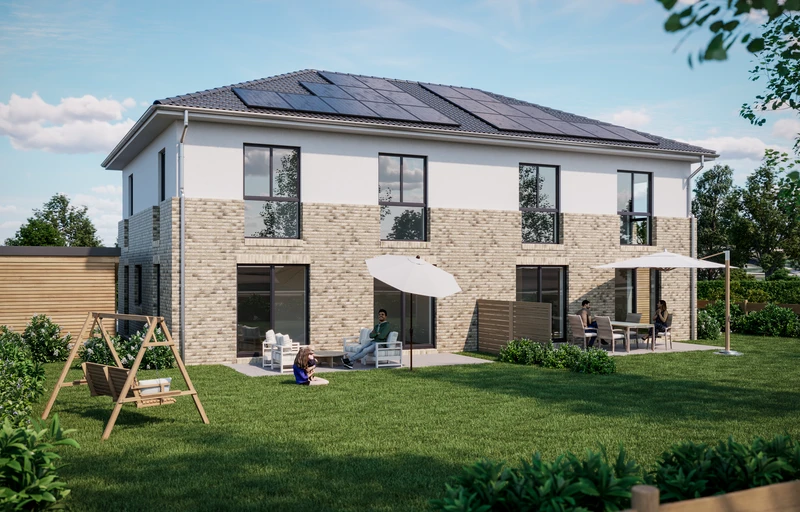 Immobilienvisualisierung Küsterredder – Gartenansicht, fotorealistisches Rendering