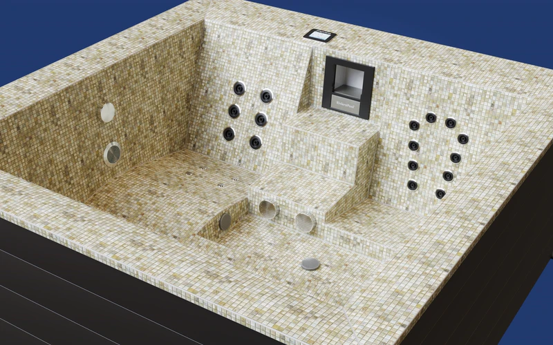 Produktvisualisierung GOLDfish Art Strato Pool – 3D Rendering mit Mosaikoberfläche